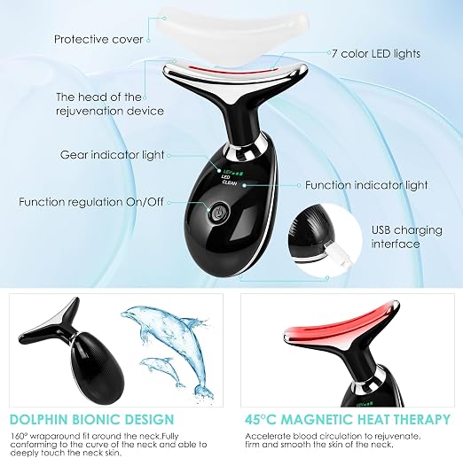 Le Ciel Henry's 7 LED Light Black Edition Vibration Facial and Neck Massager for Face, Neck