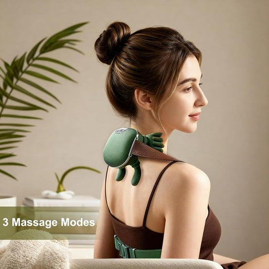 Omumax Neck Massager with Heat, Cordless Human-Like Massage, Green 2 Heat Levels & 10-Min Auto Shut-Off