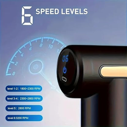 Le Ciel Mini Muscle Massage Gun, Portable Muscle Massager 35DB Ultra Quiet with 6 Speeds, 4 Massage Heads