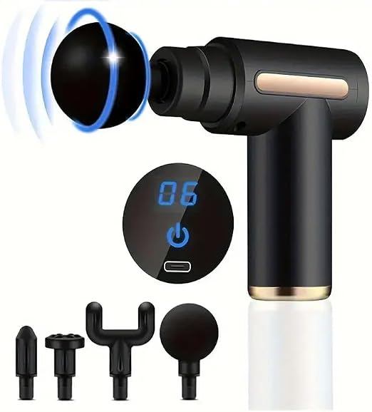 Le Ciel Mini Muscle Massage Gun, Portable Muscle Massager 35DB Ultra Quiet with 6 Speeds, 4 Massage Heads