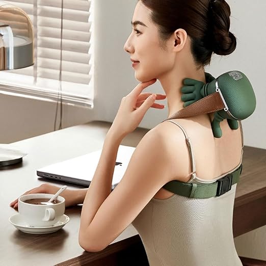 Omumax Neck Massager with Heat, Cordless Human-Like Massage, Green 2 Heat Levels & 10-Min Auto Shut-Off