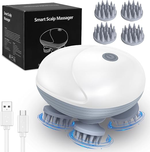 RENPHO Portable Waterproof Electric Head Massager with 4 Replacement