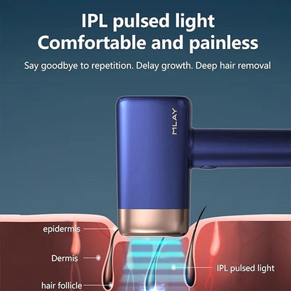جهاز Mlay T14A لإزالة الشعر بتقنية IPL – أحمر قرمزي وأزرق | تقنية فائقة السرعة بنبضتين في الثانية | إزالة شعر مريحة بدون ألم مع تقنية التبريد