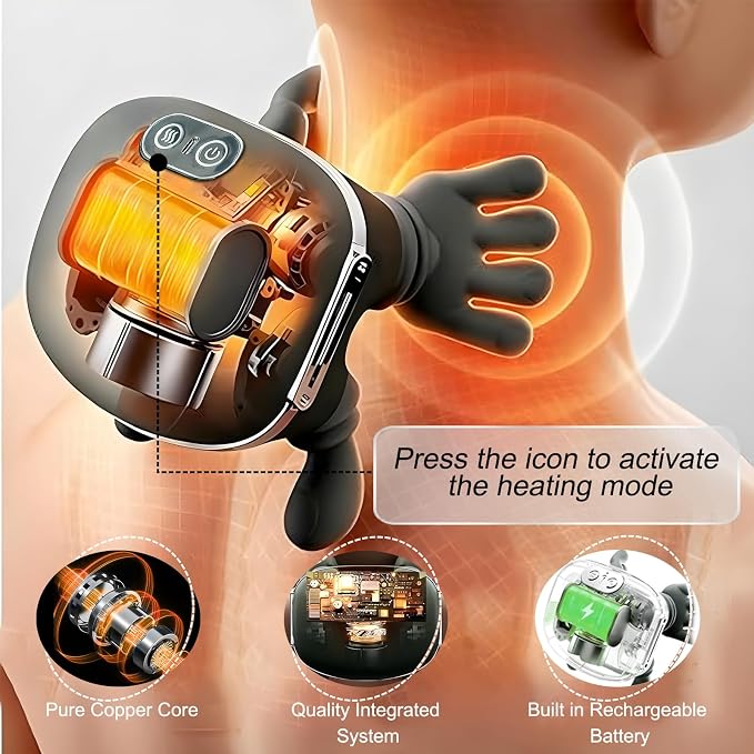 Omumax Neck Massager with Heat, Cordless Human-Like Massage, Green 2 Heat Levels & 10-Min Auto Shut-Off