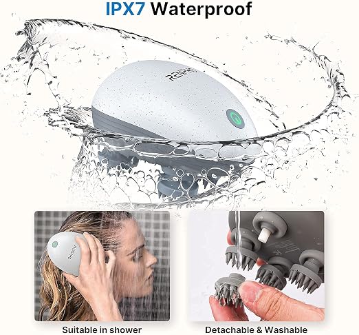 RENPHO Portable Waterproof Electric Head Massager with 4 Replacement