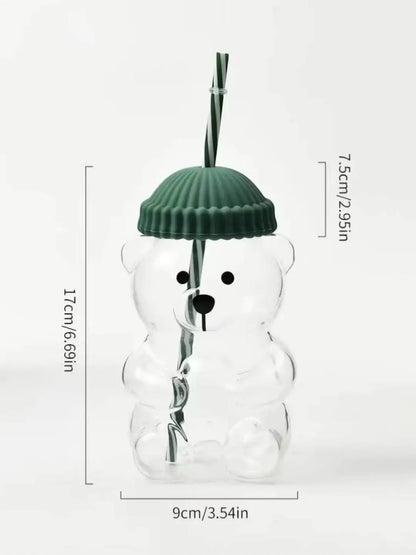 Starbucks Bearista Strawberry Decorated Glass Cold Drink Cup with Teddy Bear